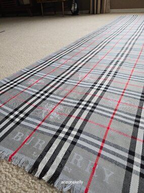 Burberry Grey Nova Check Plaid Scarf With Jacquard Branding & Equestrian Knight